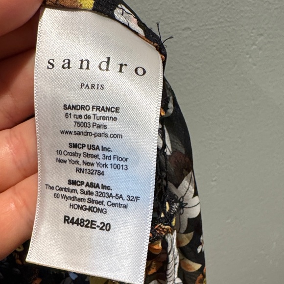 Sandro Paris Reyes Floral Button-Front Sheer Smock Dress in Black & Mustard - Picture 15 of 16